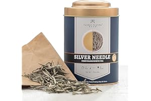 Taimei Teatime Silver Needle White Tea Loose Leaf, Organically Grown Chinese Fuding Premium Loose White Tea Leaves - Bai Hao Yin Zhen Tea, Low Caffeine, High Antioxidant, in Tin