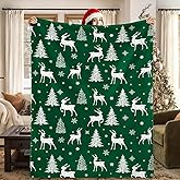OTOSTAR Green Christmas Fleece Throw Blanket Deer Christmas Trees Snowflakes Soft Fuzzy Plush Blankets for Couch Sofa Bed Warm Winter Throw 50x60 Inch (Green)