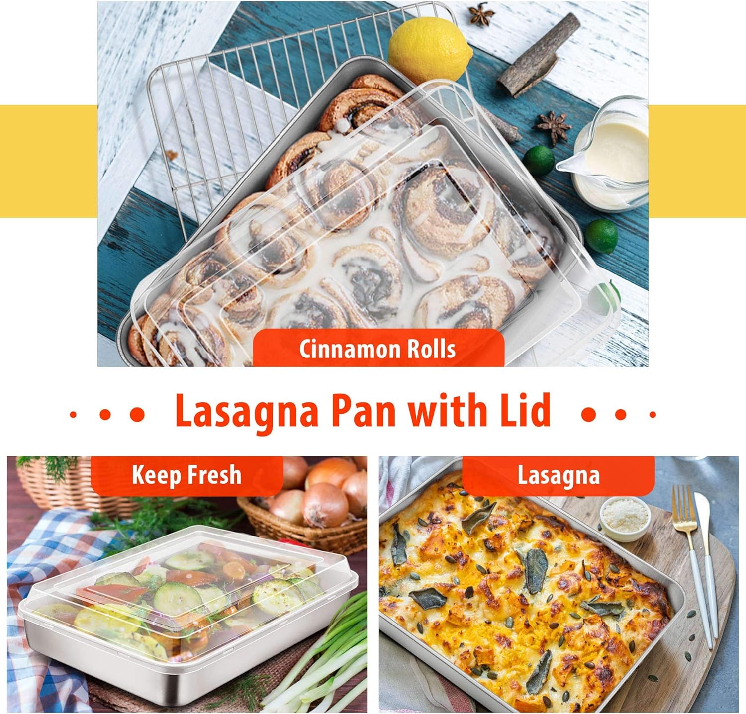 TeamFar Bakeware, Stainless Steel Bakeware Set with Baking Sheet and Rack, Lasagna Pan with Lid, Square & Round Cake Pan with Lid, Muffin Pan & Loaf Pan, Pizza Pan, Healthy & Dishwasher Safe: Kitchen & Dining
