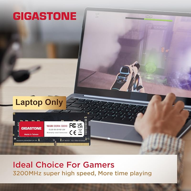 【DDR4 RAM Solo Notebook】GIGASTONE 32GB Kit(2x16GB) DDR4 3200MHz (2933MHz or 2666MHz) PC4-25600 (PC4-23400, 21300) CL22 1.2V SODIMM 260pin Memoria notebook–Unbuffered Non-ECC, alte prestazioni