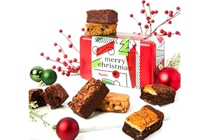 David's Cookies Merry Christmas Sweet Sampler Tin – 6 Individually Wrapped Gourmet Brownie Slices - Delicious Variety of Flavors, Fresh-Baked Snacks Gift Box for the Holidays