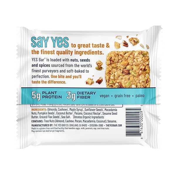 YES BAR – SALTED MAPLE PECAN – PLANT BASED PROTEIN, DECADENT SNACK BAR – VEGAN, PALEO, GLUTEN FREE, DAIRY FREE, LOW SUGAR, HEALTHY SNACK, BREAKFAST, LOW CARB, KETO FRIENDLY (6 COUNT)