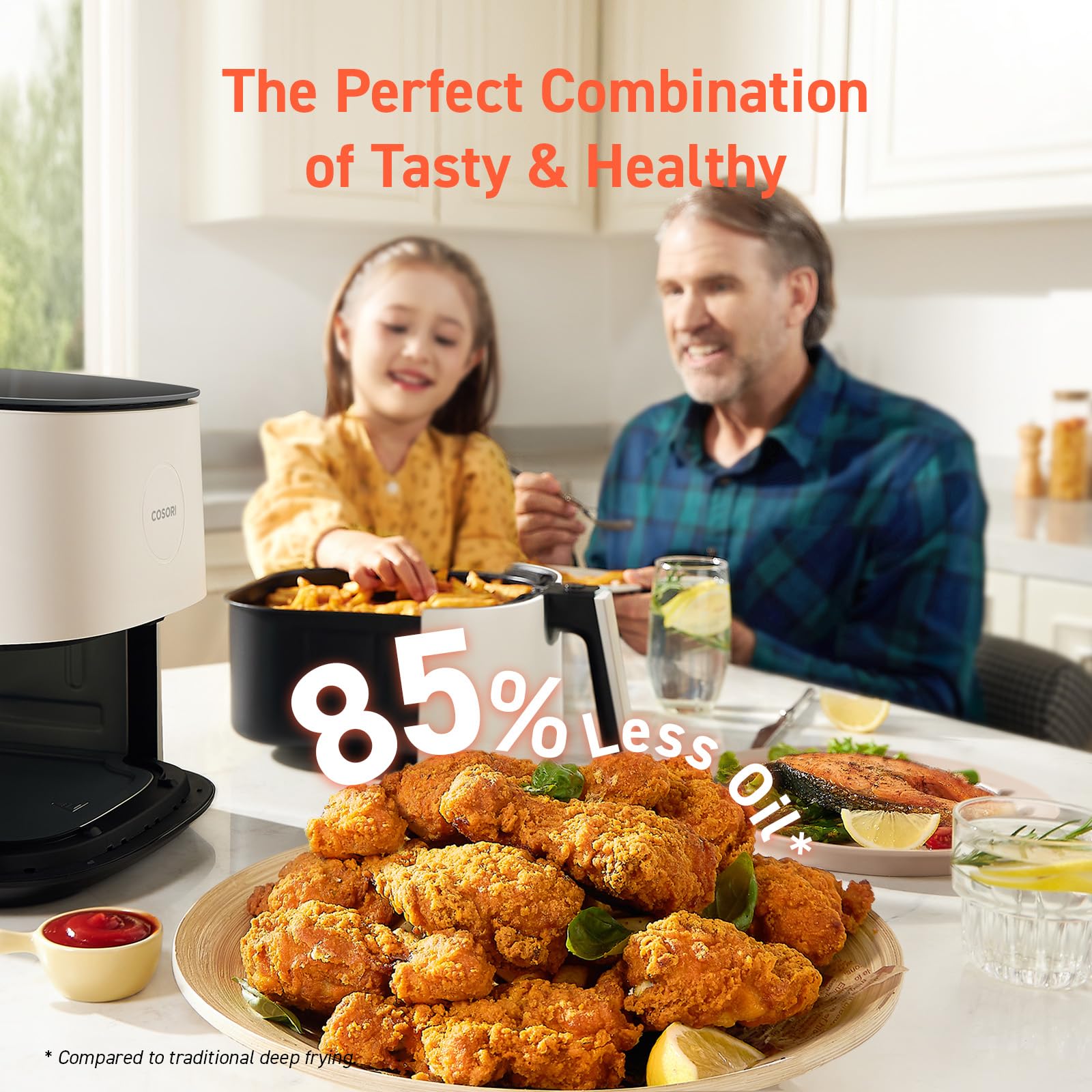 COSORI Air Fryer Pro LE Freidora de aire de 5 cuartos, con 20 revestimientos de papel, 10 funciones que secan, hornean, asan y precalientan, recordatorio de batido, hasta 450 ℉, 85 % menos de aceite, compacta, más de 130 recetas, apta para lavavajillas, blanca