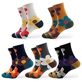 Womens Cotton Crew &amp; Ankle Socks, Cute Floral Ruffle Colorful Tube Size 6-9 | Vintage kawaii flower pattern for ladies girls teen gift soft comfort daily fashion casual dress boot mary jane rainbow style