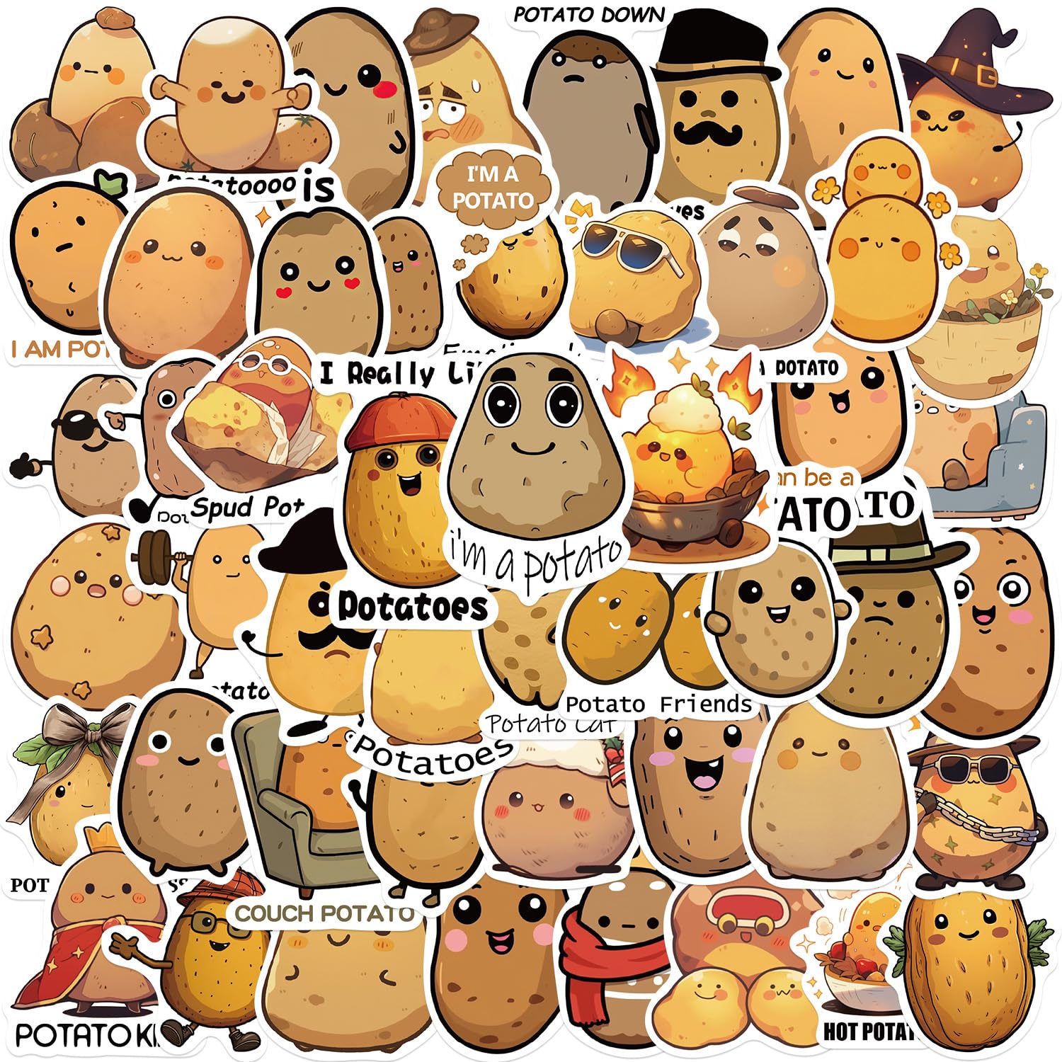 50 Pcs Potato Stickers for Kids Teens Adults Boys Girls Gift,Stickers Pack for Laptop,Skateboard,Luggage,Car,Bike, Cup,Computer,Water Bottle Decor,Potato Vinyl Waterproof Sticker Decals