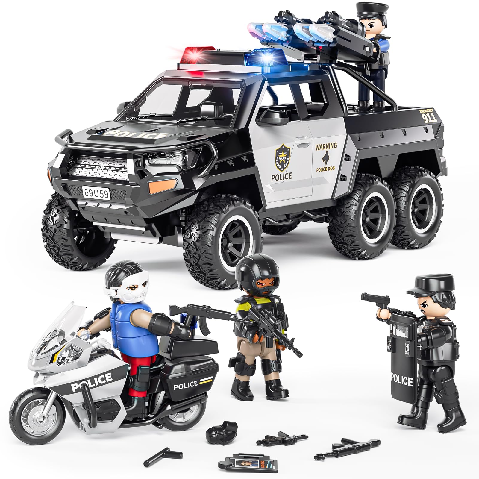 Doloowee Police Car Toys for Boys 3-5, Play Vehicles for Boys Ages 3-8 with Light and Sound, Role Playing Police Car Toys, Gifts for Kids Ages 4-8