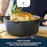 MasterClass Cast Aluminium Oval Casserole Dish 30cm 6L Gift Boxed Black view 3