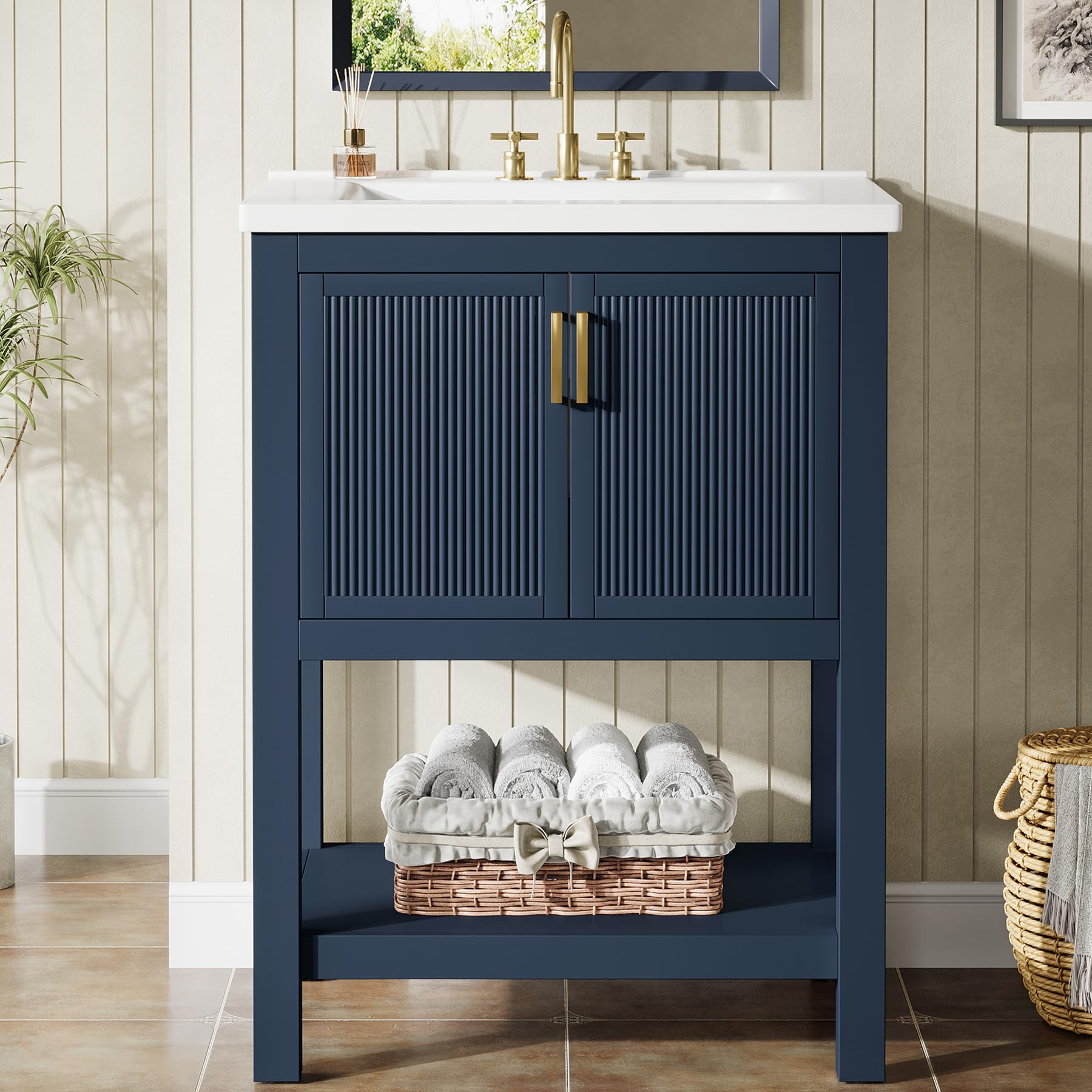 Photo 1 of ***Parts only****

Tribesigns 24" Modern Bathroom Vanity with Sink, Solid Wooden Frame Freestanding Bathroom Vanities Cabinet Combo, Bathroom Sink Cabinet with 2 Doors and 1 Drawer, Navy Blue