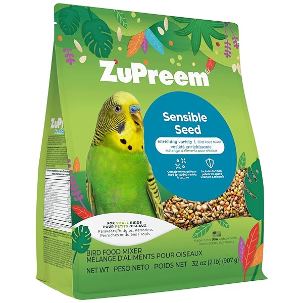 ZUPREEM SENSIBLE SEED BIRD FOOD, PARAKEET, BUDGIE, PARROTLET, DOVE, SEED AND PELLET BLEND FOR SMALL BIRDS, FOOD MIXER TOPPER, ENRICHING VARIETY, MADE IN USA, PARAKEET SEEDS (S, 2 LBS)