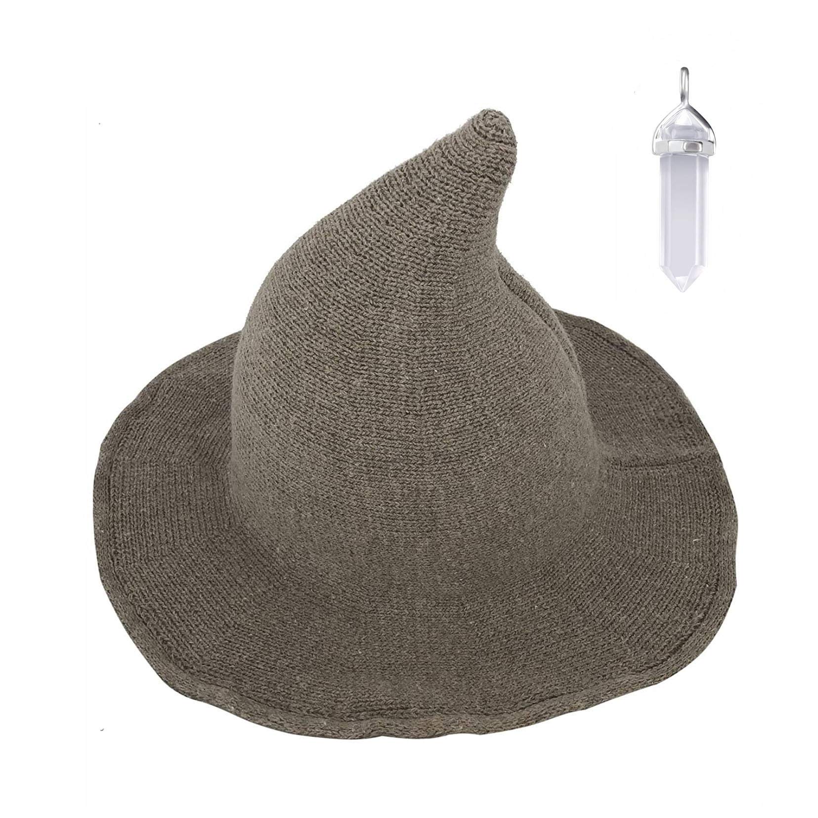 YAMEE Womens Witch Hat Wizard Kinitted-Wool Hats Adult Costume Party Accessory Halloween Masquerade Cosplay Cap (Khaki) โ image 1