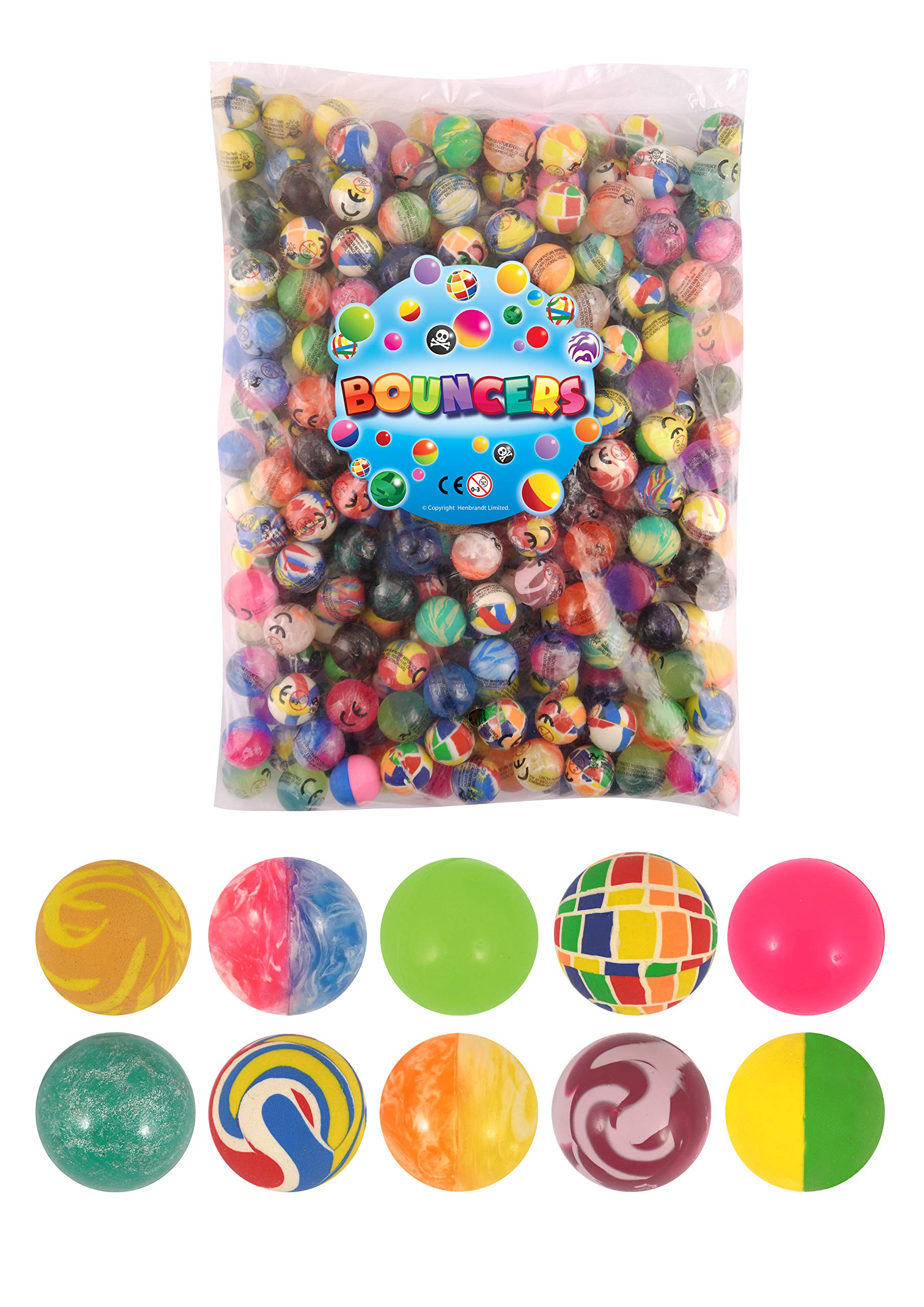 Henbrandt 10 Bouncy Jet Balls 25mm Rubber Bouncers in Assorted Colours and Designs for Kids Birthday Christmas Party Bag Fillers Loot Bag Gifts Classroom Homeschool Reward for Boys and Girls