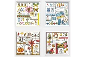 Awesocrafts 4 Pack Cross Stitch Kits, Four Seasons Easy Patterns Cross Stitching Embroidery Kit Supplies, Stamped or Counted (Four Seasons, Counted)