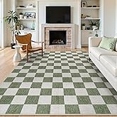 LIVEBOX 8x10 Area Rugs for Living Room, Checkered Non-Slip Washable Rugs, Farmhouse Neutral Classic Geometric Large Boys Area Rug for Bedroom, Carpet for Living Dining Room Office(Sage Green,8'x10')