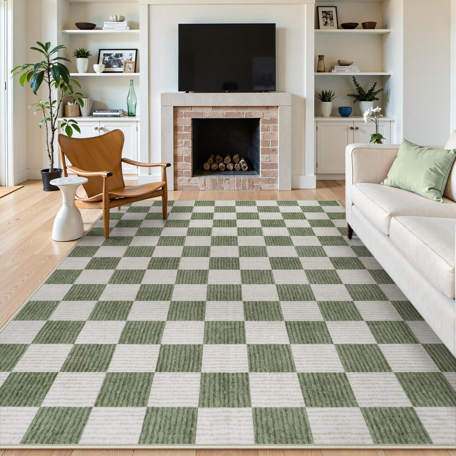 Photo 1 of ***DIRTY NEEDS CLEANING*** LIVEBOX 8x10 Area Rugs for Living Room, Checkered Non-Slip Washable Rugs, Farmhouse Neutral Classic Geometric Large Boys Area Rug for Bedroom, Carpet for Living Dining Room Office(Sage Green,8'x10')