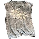 Verdusa Women's 3D Floral Sweater Vest Sleeveless Crew Neck Lightweight Knitted Tank Top