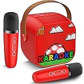 Mini Karaoke Machine, Portable Bluetooth Speaker with 2 Wireless Microphones for Kids & Adults, Karaoke Microphone with LED Lights, Gifts for Girls & Boys_Red