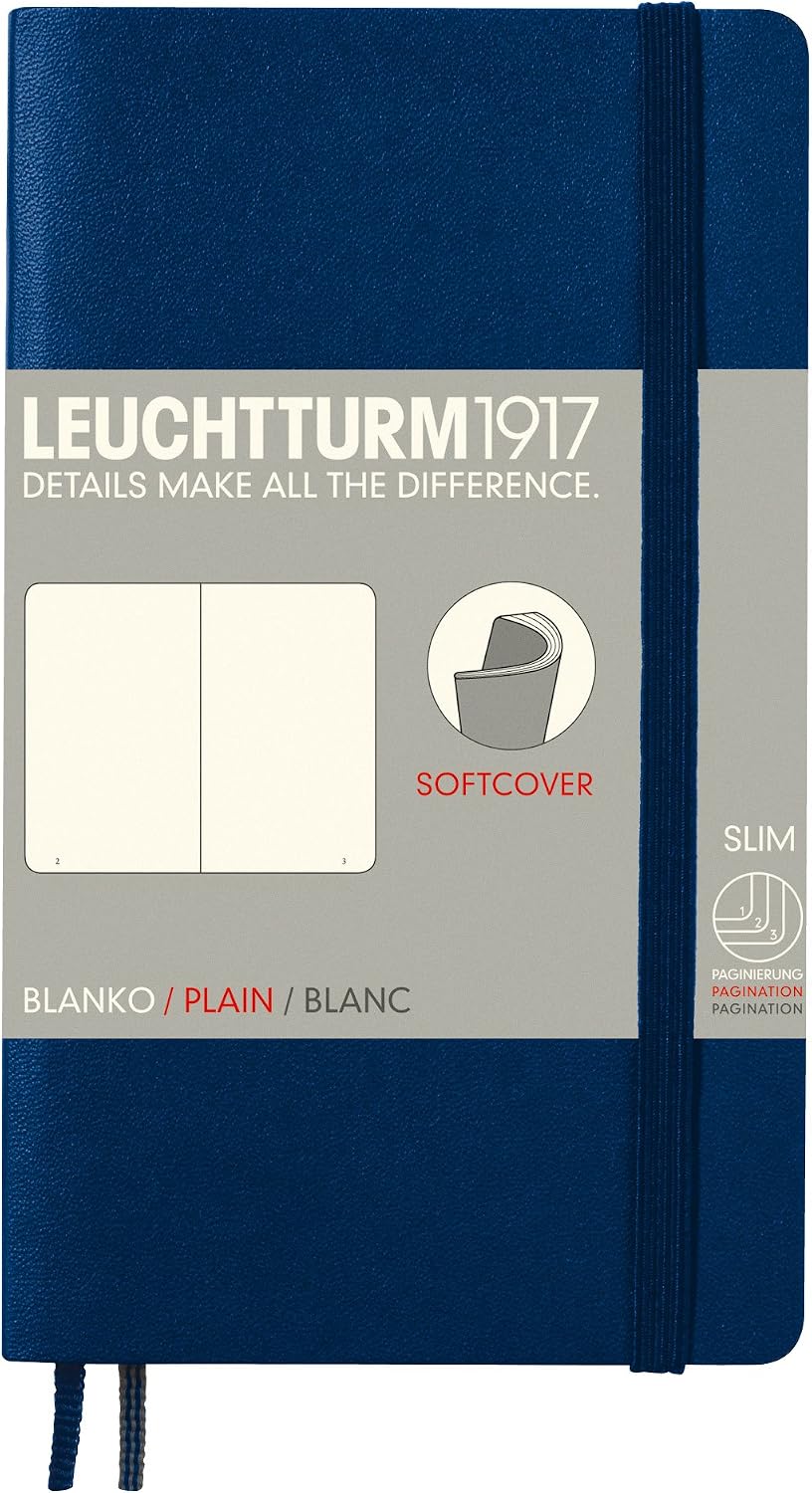 LEUCHTTURM1917 349302 Notebook Pocket (A6) Softcover, 123 Numbered Pages, Dotted, Navy