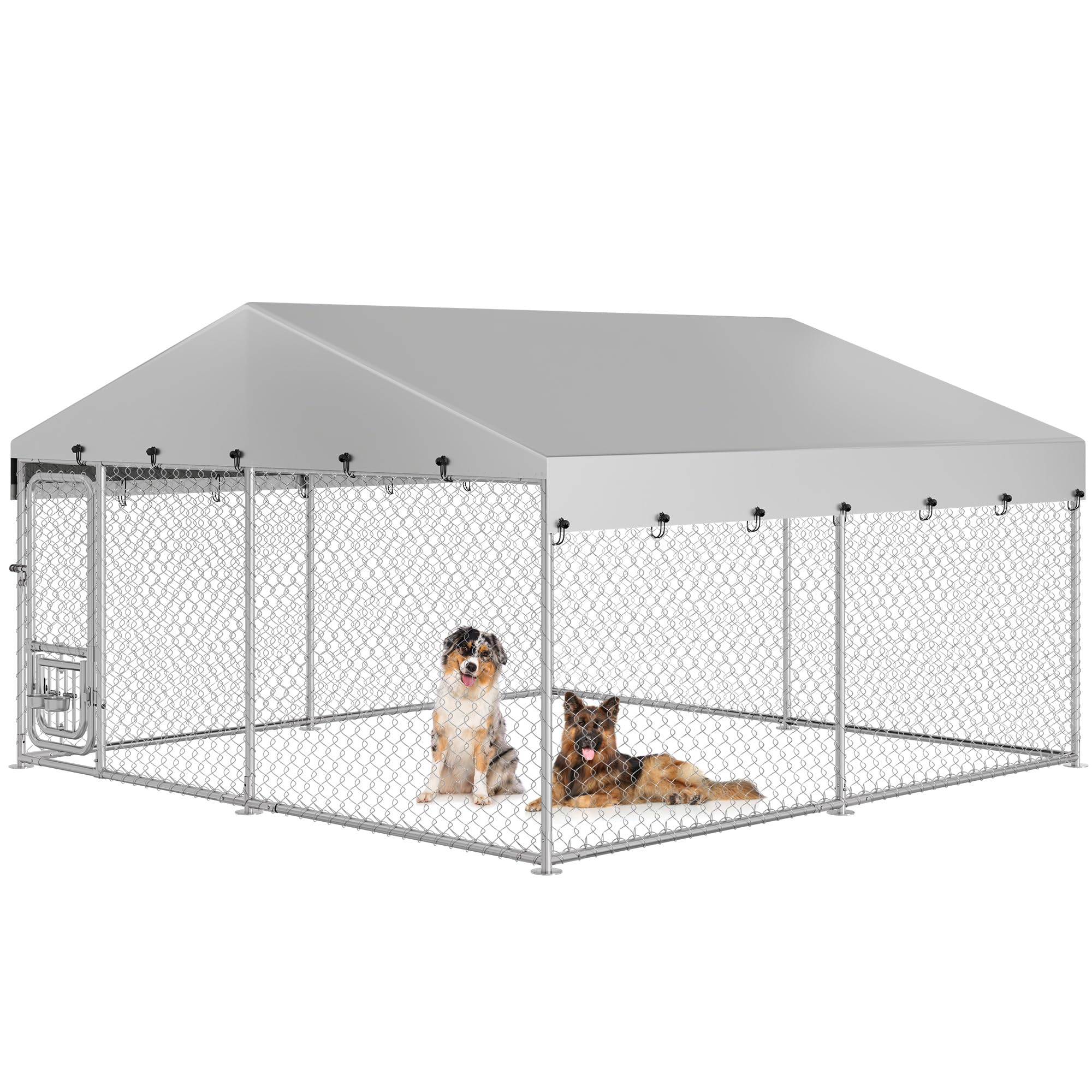 Photo 1 of YITAHOME 10'x10' Outdoor Dog Kennel with Rotating Feeder Bowls, Outdoor Dog Enclosure with Roof, Heavy Duty Dog Cage for Large Dogs