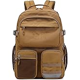 Lohol Water Resistant Backpack with Multifunctional Pockets for Teens, Durable Bookbag fits 15.6 inch Laptop for School Travel College, 25L (Brown)