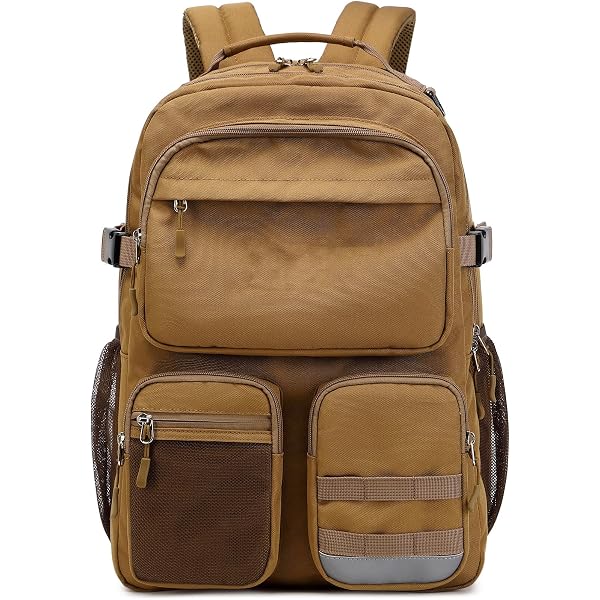 El-fmly Durable School Backpack For Teens - Water Resistant Daypack With Laptop Compartment, Multi Pockets, Brown