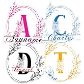 Monogram Custom Initial Name Sticker, Personalized Flower Letter Decal, Elegant Aesthetic Waterproof Vinyl Sticker for Laptop, Water Bottle, Tumbler, Phone Case, Cup Gift for Women Girls Kid Mom