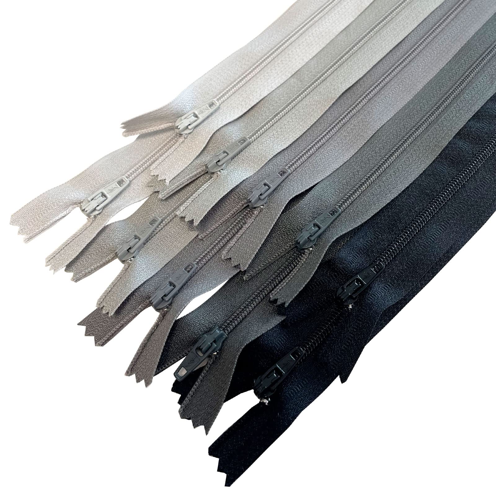 MARARDI [Pack of 10] Zippers [Grey] Nylon [18 cm] Sewing and Crafts for Clothing Bags Fabric for Sewing Machine Patchwork Plastic Cotton Zipper with Metal Zip