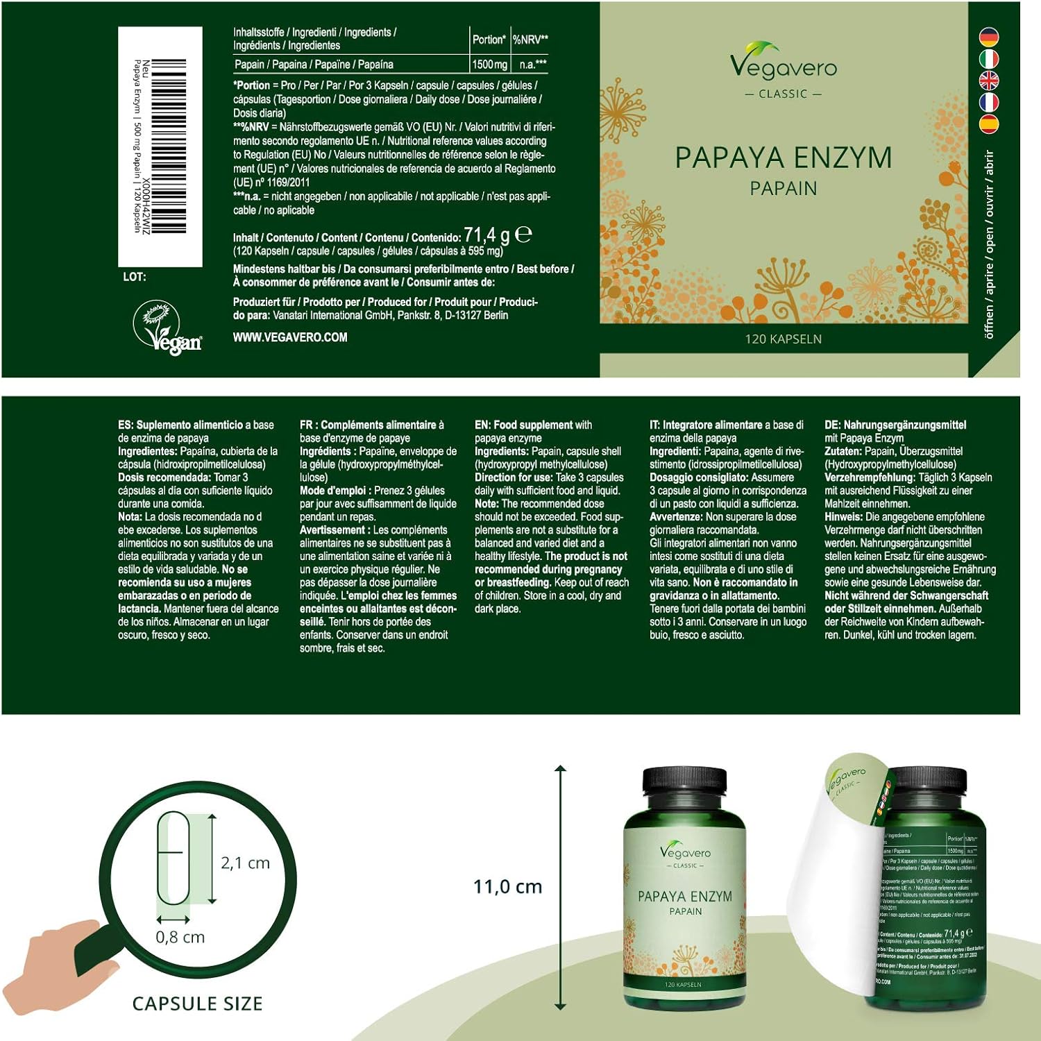 Vegavero Papaya Enzyme, 120 count (Pack of 1) - Image 3