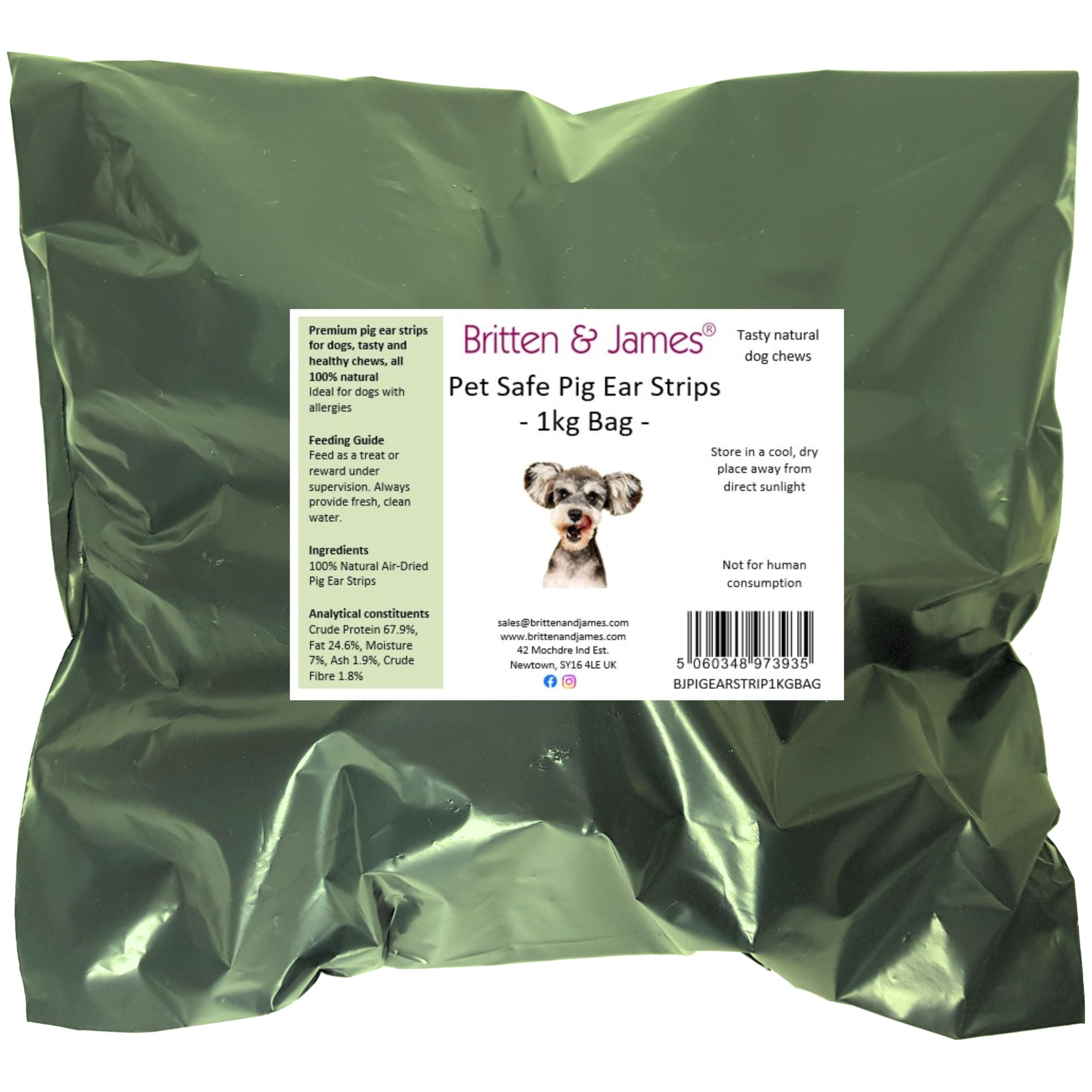 Britten & James Pig Ear Strips for Dogs (1kg refill bag). A 100% Natural Healthy Dog Chew Treat