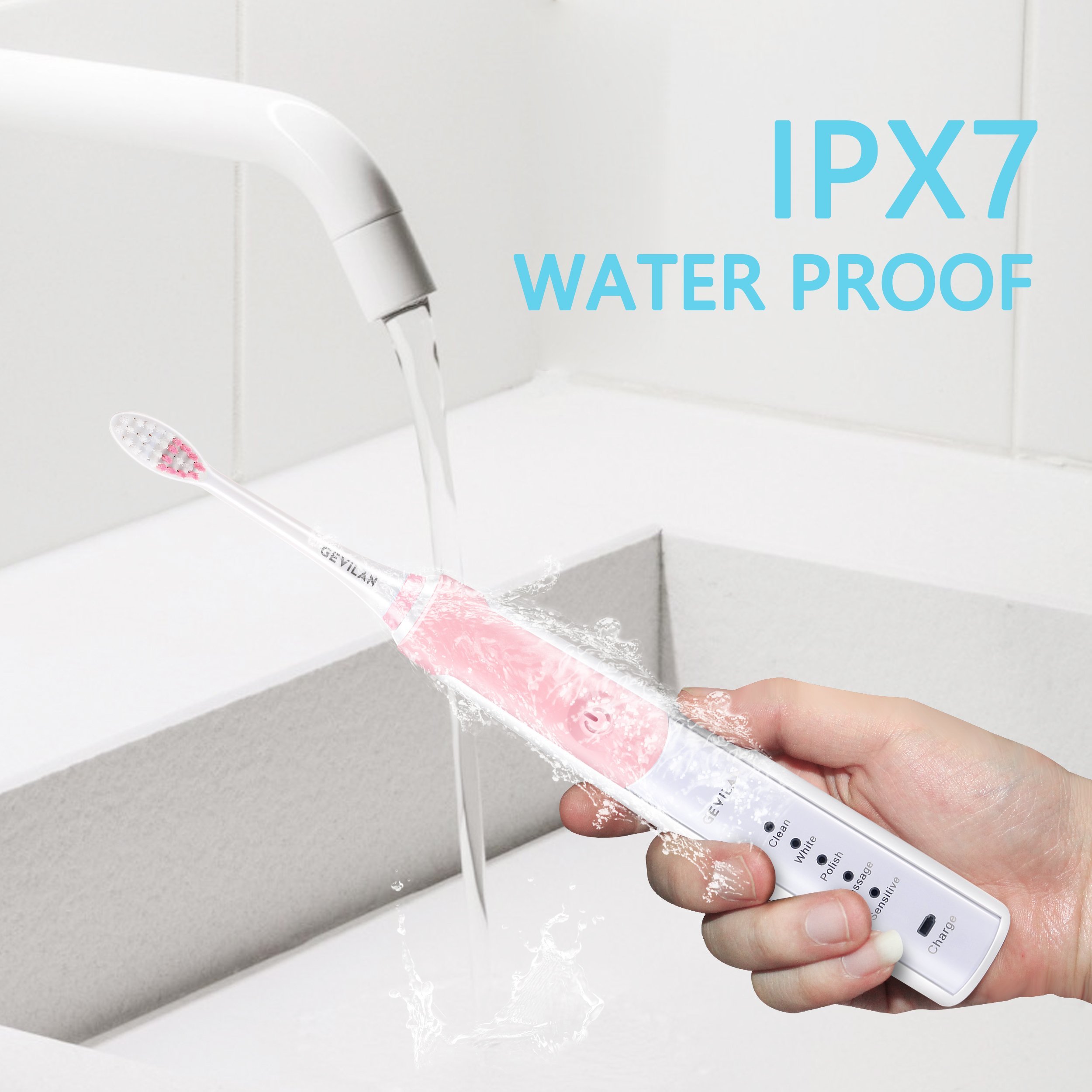 Sonic Pro Electric Toothbrush by Gevilan, 48000 Powerful Vibration with Rechargeable Battery, 5 Cleaning Modes with Smart Timer, Waterproof and Portable for Daily Oral Beauty Care, Home and Travel