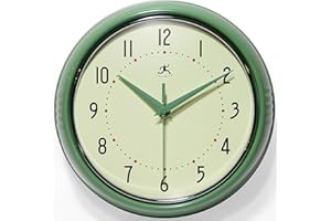 Infinity Instruments LTD. Retro 12 inch Silent Sweep Non-Ticking Mid Century Modern Kitchen Diner Wall Clock Quartz Movement Retro Wall Clock Decorative (Green)