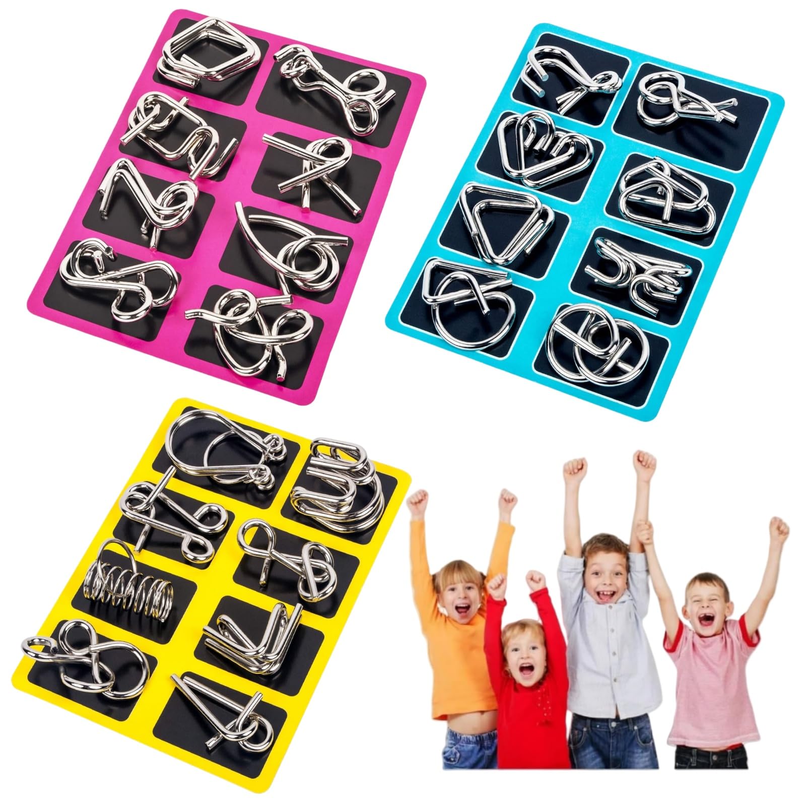 24Pcs Metal Brain Teaser Puzzles Toy, Mind Metal Puzzles for Kids, Basket Stocking Stuffers Ring Magic Trick Toy for Kids Adults Challenge Indoor Outdoor Decor (B)