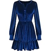 ZAFUL Womens Long Sleeve Velvet Dress 2025 Fall V Neck Holiday Cocktail Party Semi Formal Mini Dresses for Wedding Guest