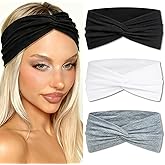ZUYASEZ 3 Pack Boho Headbands for Women Short Twist Turban Headbands Elastic Non Slip Hair Bands Womens Workout Hair Wraps Accessories