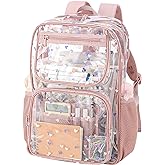 Heavy-Duty Clear Backpack for School - Durable See-Through Bookbag pink
