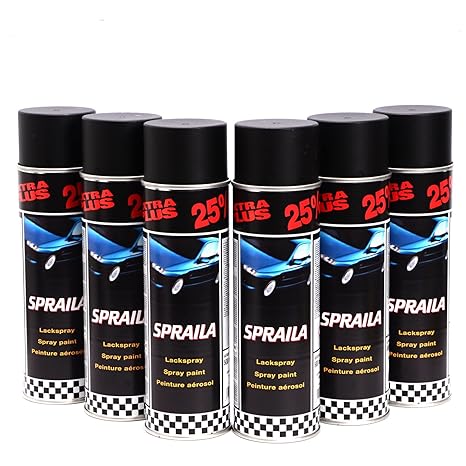 Spraila Lackspray 6x500ml Sprühlack schwarz matt Spraydose Autolack E0117