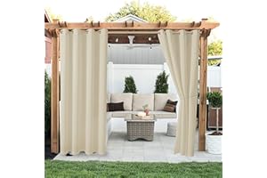 LORDTEX Linen Look Indoor/Outdoor Curtains, 52" W x 95" L, Cream Waterproof, Privacy, Sun Blocking Textured Grommet Curtains for Patio, Pergola, Porch, Deck, Lanai, and Cabana, Set of 2 Panels