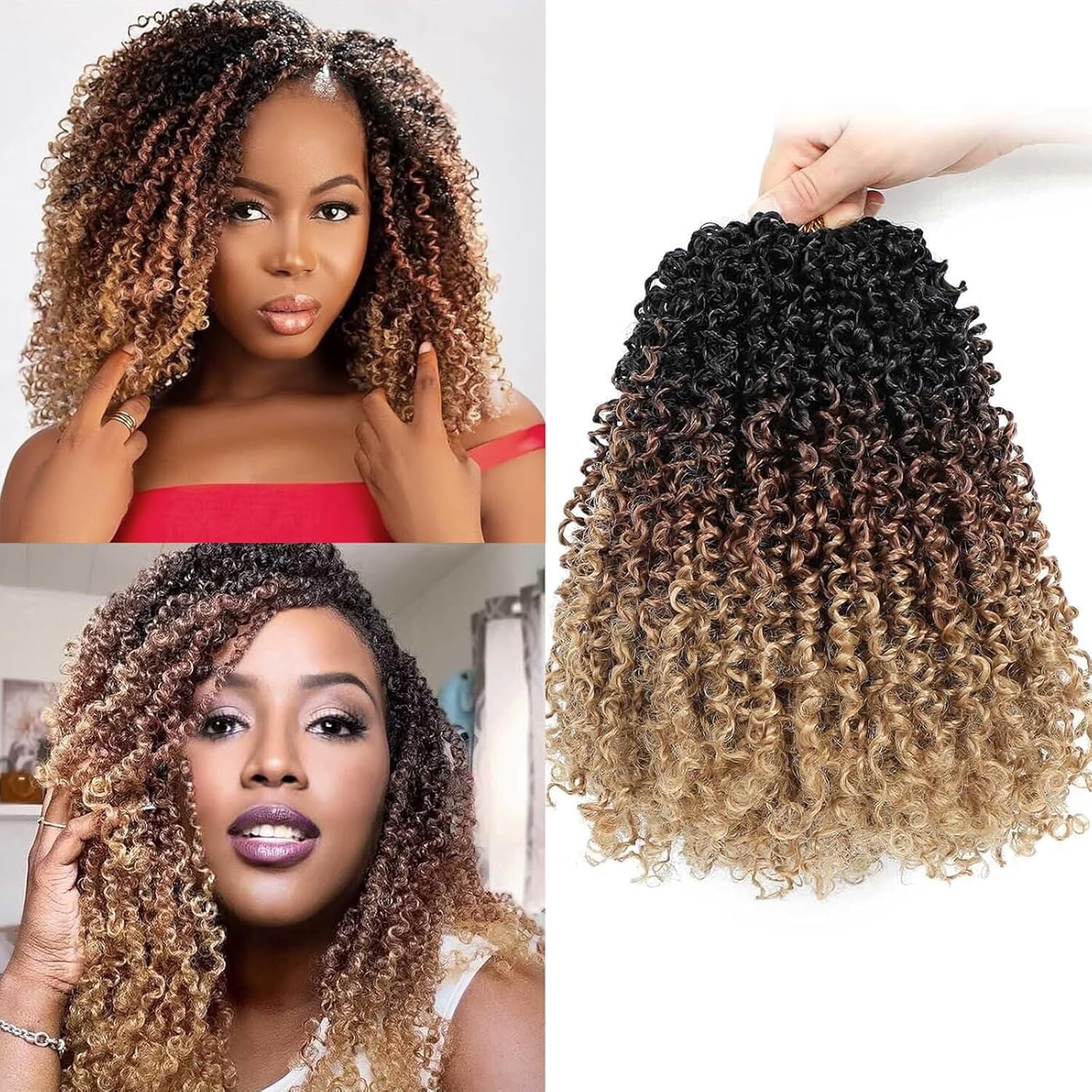 Datanala Yanky Twists Crochet Braiding Hair 10 Inch 9 Packs Crochet Hair with Curls Micro Spring Twists Pre-looped Curly Braids Extensions for Women (1B/30/27, 10inch) โ image 1