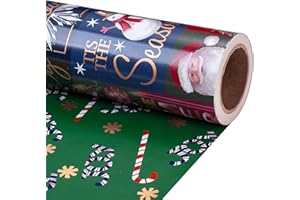 RUSPEPA Reversible Wrapping Paper Roll - Mini Roll - Christmas Santa Claus, Snowman and Candy Cane Pattern Great for Christmas, Party, Holiday - 17.5 Inches X 32.8 Feet