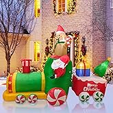 8.5FT Inflatable Christmas, Santa Claus Driving Train Xmas Inflatables Outdoor Decorations for Yard Garden Patio Lawn, Built-in White LEDs Christmas Blow Up Yard Decorations