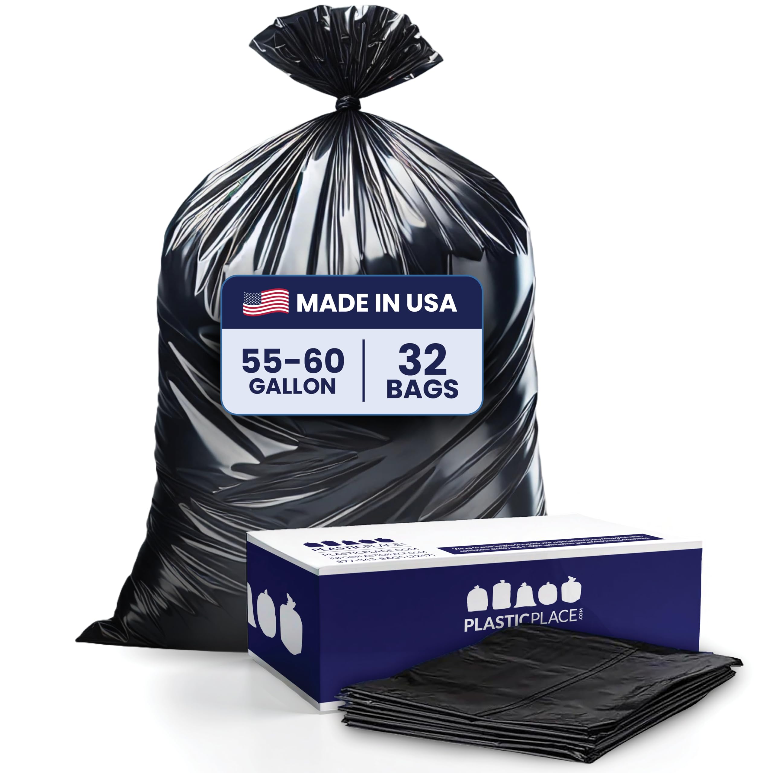 Photo 1 of Plasticplace 55 Gallon Contractor Bags, Black, 38'' x 58'', 4 Mil, 32/Case