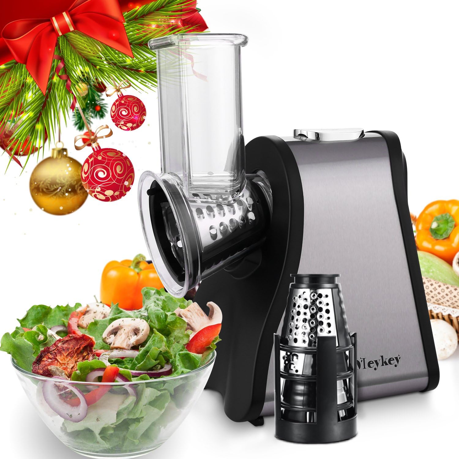 Hopekings Electric Spiralizer Salad Maker Food Grater Slicer/ Electric Graters /Chopper with 5 Cone Blades, 200W - Black/Silver