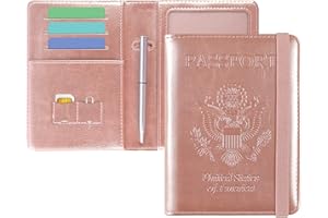 DMLuna Passport Holder Premium PU Leather Travel Passport Wallet RFID Blocking Passport Cover Case Travel Documents Organizer with Pen Holder, for Women and Men