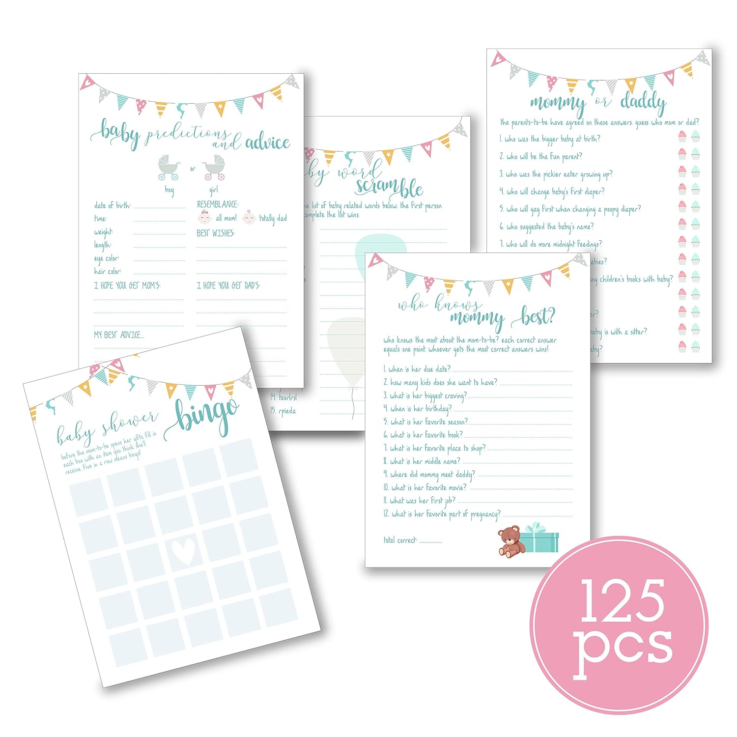 Amazon Com Baby Shower Games Pack Of 5 Different Games