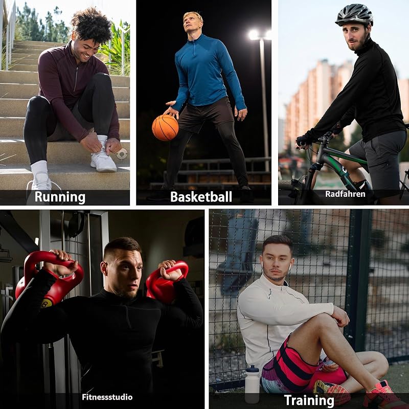 Herren Langarmshirt, Half Zip Laufshirt mit Stehkragen, Atmungsaktiv 1/4 reißverschluss Sportshirt Funktionsshirt Trainingsshirt für Gym Jogging, Schwarz blau, XXL — Foto 6 von 6