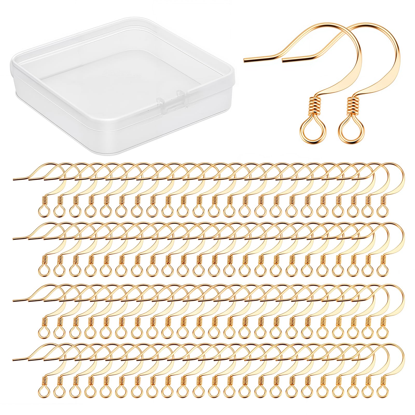 CREATCABIN 1 Box 200pcs Real 18K Gold Plated Brass Earring Hooks Golden Ear Fishhook Wires Earring Backs for Jewelry Making DIY Earrings Findings Craft