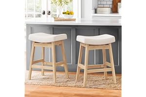 LUE BONA Bar Stools Set of 2, Barstools with Sturdy Wood Legs, Saddle Seat Counter Height Bar Stools for Kitchen Counter, Bar, Dining, 24 Inch Farmhouse Counter Stools, Beige