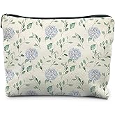 RYYCDOI Blue Hydrangea Floral Makeup Bag - Aesthetic Toiletry Pouch for Women, Hydrangea Gifts
