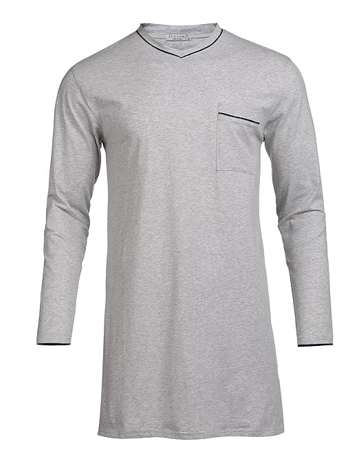 Meaner_Fashion_Origin Nachthemd Herren Langarm Baumwolle Modisches Schlafanzugoberteil Schlafshirt Blumen Grau Dunkelblaue S-