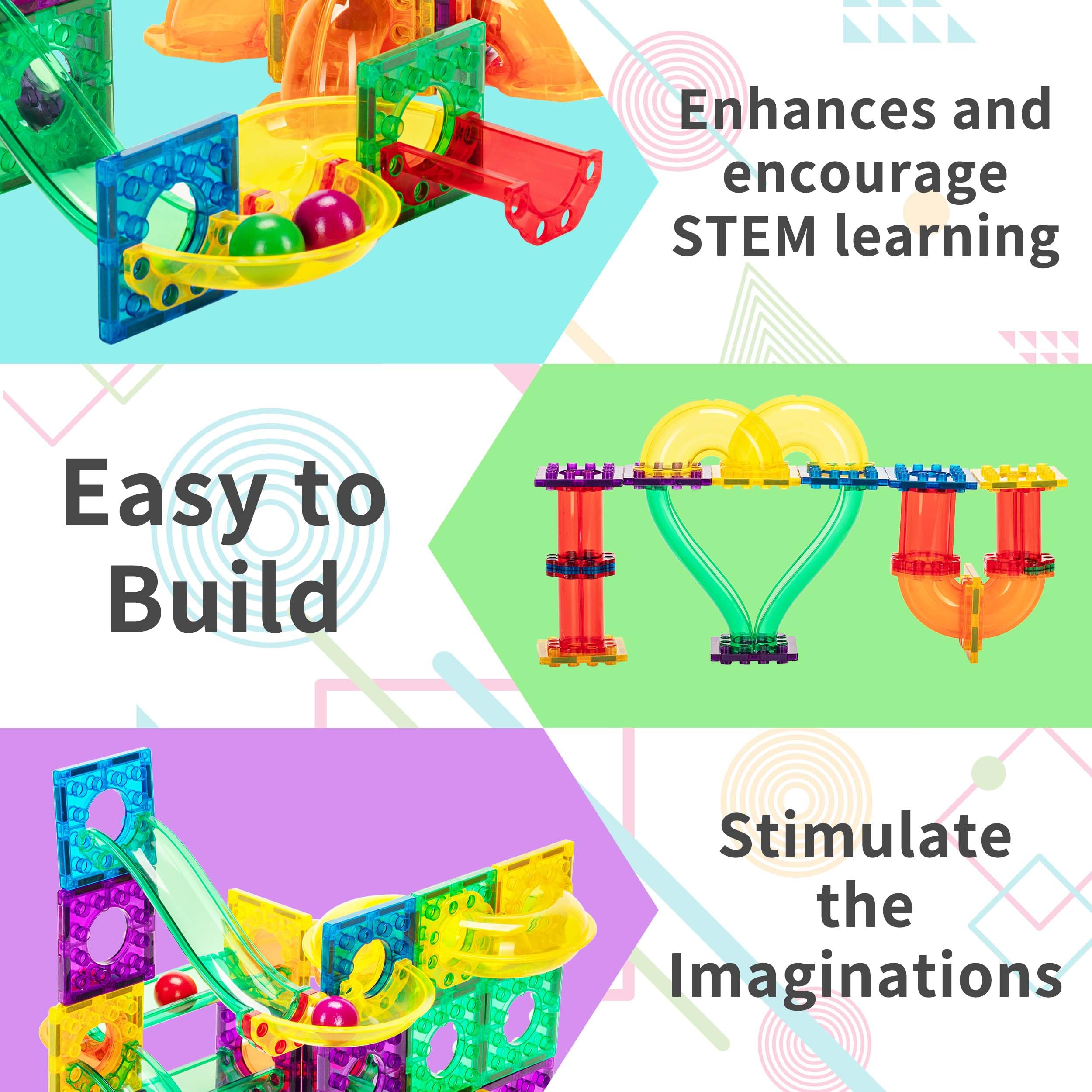 Everplay 100 Piece Marble Run Magnetic Building Toys Magnet Tile Construction Blocks STEM Learning Educational Toy Playset Toddlers Preschool Boys Girls Kids Children Unlimited Creations Age 3+ and Up