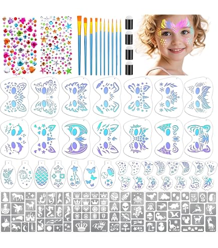 16 Plantillas Reutilizables De Pintura Facial – 20×12 Cm, De PET, Para Halloween, Carnaval Y Fiestas Temáticas